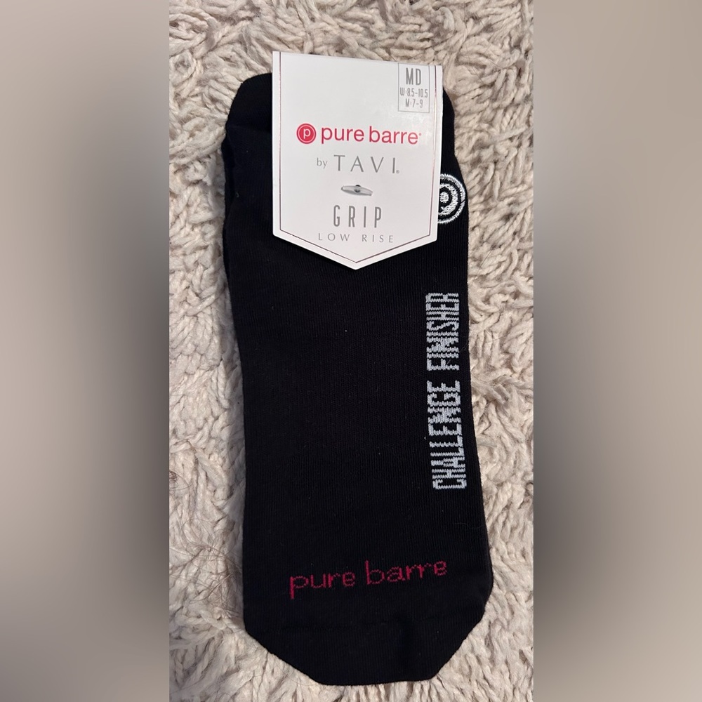 Pure Barre Black Low-Rise Grip Socks with Pink Logo